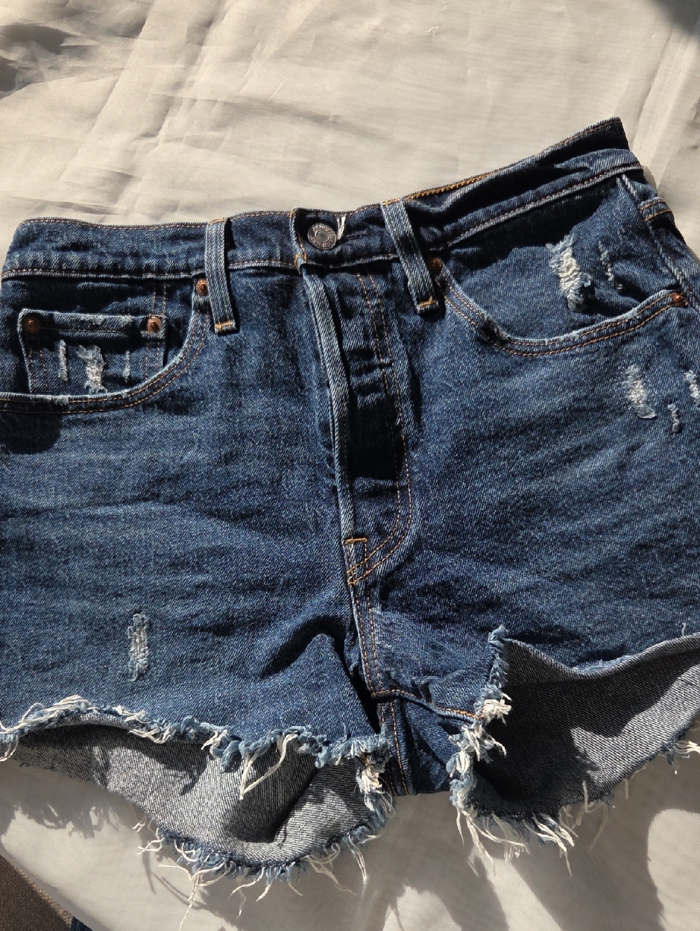 Levi's Dark Blue Distressed Denim Cutoff Shorts